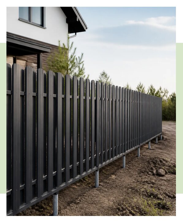 Забор из евроштакетника на сваях в Барабинске по цене от 5993 р. | ЗаборЭксеперт-Ббн